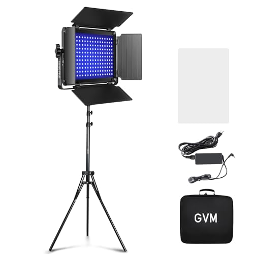 GVM Upgraded 680 RGB LED Video Light with Lightings Stand Kit, 50W Photography Lighting with Bluetooth Control, Studio Light with 18 Lighting Scenes, led Panel Lights for Video Recording, 8500lux/0.5m - size: 1 Pack with Light Stand