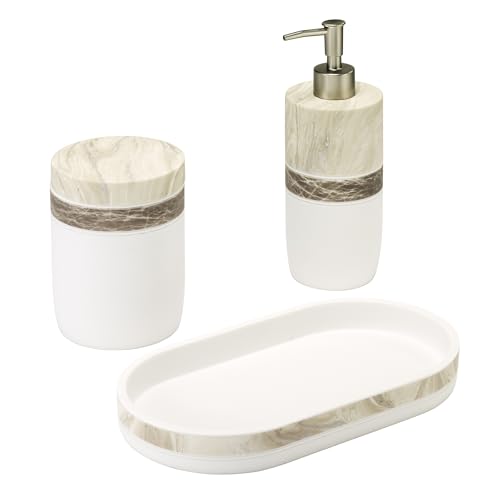 Izod – Vanity Accessory Set, Hand-Painted Resin with Marble Look Color-Block Design, Decorative Lotion Pump, Vanity Tray & Covered Jar (Tidal) - size: 3-Pack Vanity Set