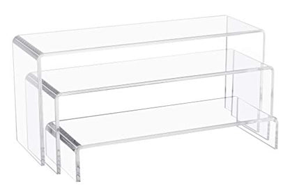 Jusalpha 3 PC Large Clear Acrylic Riser Set, Acrylic Display Risers Shelf Showcase Fixtures for Jewelry, Display Stand for Amiibo Funko POP Figures, Cupcakes, Food Display,10 x 3.9 x 3.9 in (1)