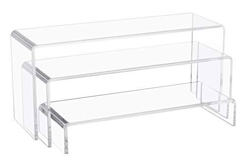 Jusalpha 3 PC Large Clear Acrylic Riser Set, Acrylic Display Risers Shelf Showcase Fixtures for Jewelry, Display Stand for Amiibo Funko POP Figures, Cupcakes, Food Display,10 x 3.9 x 3.9 in (1)