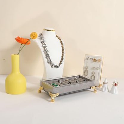 velvet slots Ring holder for jewelry organizer, Grey earring ring display stand for selling, felt ring jewelry holder tray showcase【Velvet slots Ring Holder-Grey】 - color: Grey