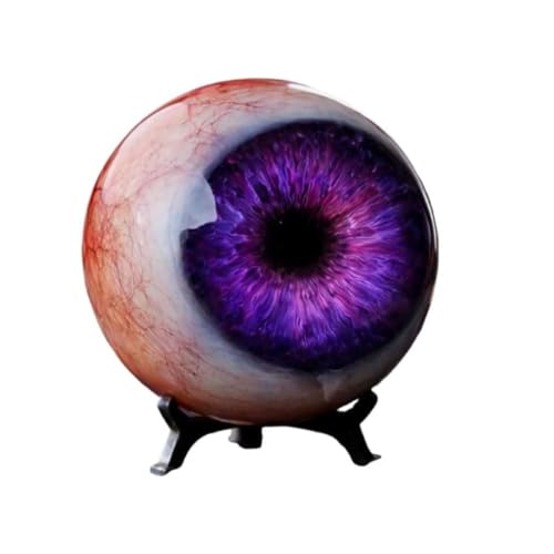 Hyper-Realistic Monster Eye Decor with Stand, 2.76 in Eyeball Orb for Halloween Shelf, Desk, Gothic Room Accent(Purple) - color: Purple