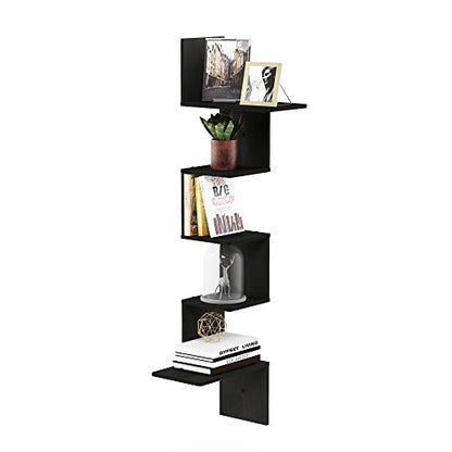 Furinno Rossi Wall Mounted Shelves, 5-Tier Rectangle, Espresso/Black - color: Espresso/Black, style: 5-Tier Square