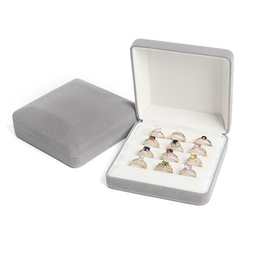 Small velvet Ring Organizer Box, Portable Rings Jewelry Holder Case, Modern Ring Storage Tray Fit for Women, Girl for Travel (grey) - color: Grey