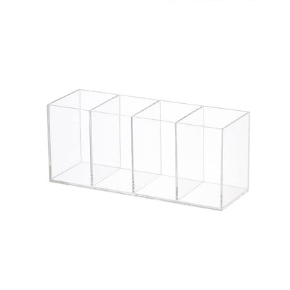 HSYMQ Acrylic Pen Holder 4 Compartments Clear Pencil Holder Organizer Makeup Brush Holder