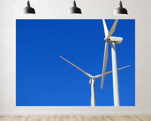 Trykid 15x8ft White Wind Turbine Clean Energy Backdrop Bright Blue Sky Renewable Power Photography Background Eco Friendly Event Party Decoration Tapestry Photo Booth Prop Fabric - size: 15x8ft