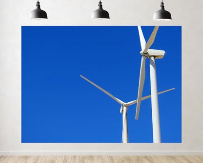 Trykid 10x7ft White Wind Turbine Clean Energy Backdrop Bright Blue Sky Renewable Power Photography Background Eco Friendly Event Party Decoration Tapestry Photo Booth Prop Fabric - size: 10x7ft