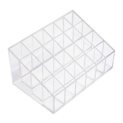 Transparent Cosmetic Makeup Organizer Clear 24 Lattices Lipsticks Cosmetic Lotion Makeup Organizer Storage Display Holder Stand - size: 5.75x3.75x1.75 Inch (Pack of 1)