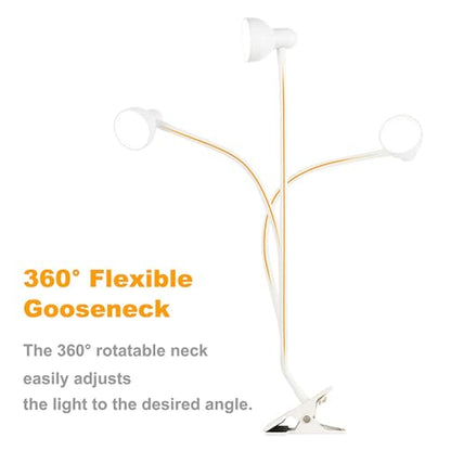 LiFMIRA Clip on Lamp USB Reading Light, 3 Color Modes, 10 Brightness Dimmable, Flexible Gooseneck Desk Lamp with Clamp, Eye Care Clip on Light for Bed Desk Headboard Home Dorm White - color: White