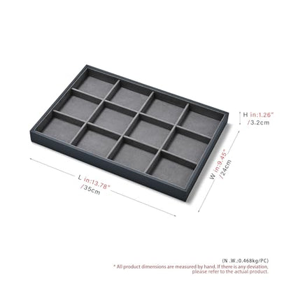 Grey Microfiber Jewelry Display Tray for Ring Necklace Bangle 12 Grids Grey Jewelry Organizer Display Tray - size: 12 Grid