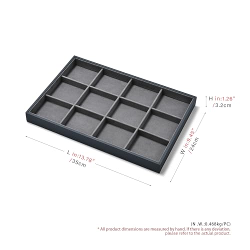 Grey Microfiber Jewelry Display Tray for Ring Necklace Bangle 12 Grids Grey Jewelry Organizer Display Tray - size: 12 Grid