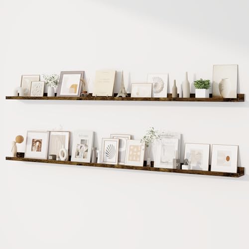 Dreamland Picture Ledge Shelf for Wall, Floating Shelves Set of 2,72 inch Long Floating Shelves with Lip for Living Room,Bedroom,Bathroom,Kitchen,Rustic Brown - color: Rustic Brown, size: 72inch