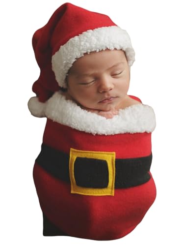 Christmas Newborn Baby Photo Shoot Props Outfits Crochet Clothes Santa Claus Red Hat Pants Photography Props - color: Big Red