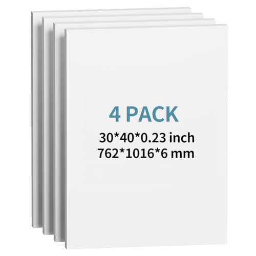 4 Pack Foam Board 30"x40", 0.23 Inch Thickness White Poster Board, Double-Sided Acid-Free Foam Core Board, Large Lightweight Polystyrene Mat Board for Painting, Display, Craft & School Projects - color: White, size: 30"x40"