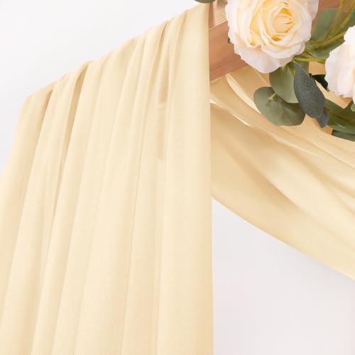 MLMC Champagne Wedding Arch Draping Fabric 1 Panel 29" x 20 FT Extra Long Gauze Drapes Sheer Backdrop Curtains 6.6 Yards Airy Outdoor Drapery Panels for Wedding Bridal Shower Ceiling Decoration - color: Champagne