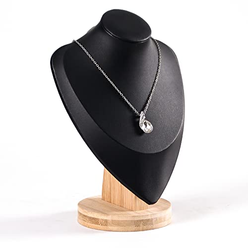 Coward 3D PU Leather Necklace Display Bamboo Chain Jewelry Model Bust Stand(black pu, 9.2") - color: Black PU, size: 9.2" Hight