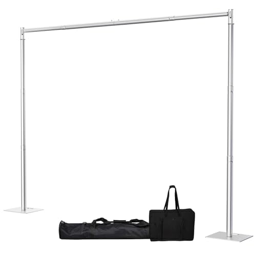 Pipe and Drape Backdrop Stand, 8x10ft Heavy Duty Backdrop Stand with Metal Base, Adjustable Height & Width, Silver Background Holder for Wedding Photography Birthday Party Baby Shower Decor - color: Silver, size: 8*10FT