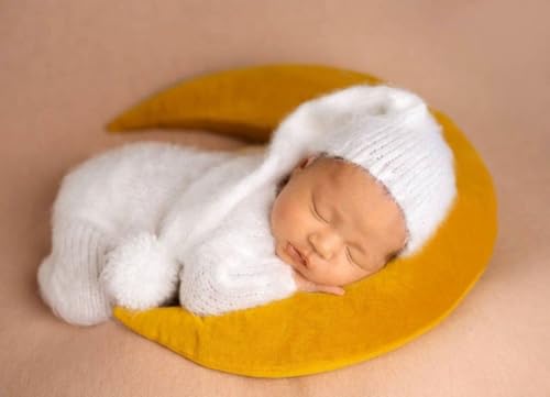 Newborn Baby Photography Props Outfits Cute Mohair Hat Romper Set Infant Baby Boy Girl Photoshoot Props Costume Set ﻿ - color: White