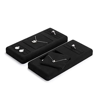 Oirlv Premium Black Microfiber Jewelry Display Tray Jewelry Display Set for Selling Showcase Jewelry Display Holder Small Jewelry Organizer Tray(TT07007) - size: Necklace+ring tray