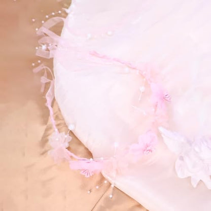 Adjustable Flower Crown Headband for Women - Floral Garland Hair Wreath with Crystal Accents Perfect for Weddings Flower Wands Photo Props (Pink Flower Beaded, Adjustable) - color: Pink Flower Beaded