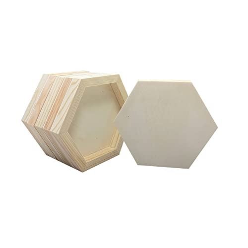 6 Pieces 6'' x 7'' Unfinished Wooden Hexagon Painting Panel Boards for Crafts, Blank Wood Canvas Panels for Pouring Art