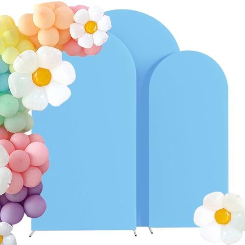 HAINARverS Set of 3 Wedding Arch Cover 6FT,6.6FT,7.2FT Spandex Fitted Stretchy Arch Stand Covers,2 Sided Round Top Chiara Backdrop Cover for Birthday Party Banquet Arch Decoration(Baby Blue) - color: Baby Blue, size: 6FT,6.6FT,7.2FT