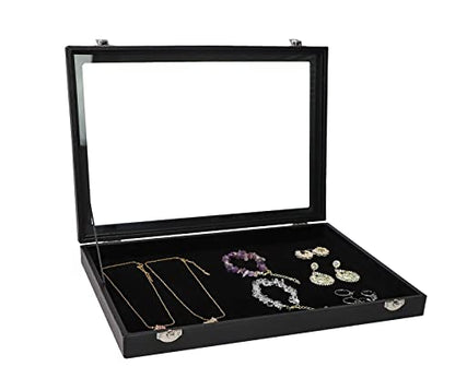 Wudygirl Jewelry Organizer Velvet Jewelry Tray Showcase Display Case Storage Necklace Bracelet Ring Earring Organizer Box Stackable Clear Lid Lock(Multi Jewelry Box) - style: Empty Tray