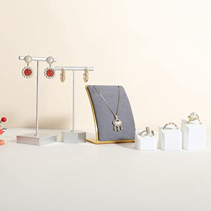 Grey Necklace display stand, Velvet Jewelry necklace display holder for selling, small metal earring neck storage organizer, online jewelry photography props【Grey】 - color: grey