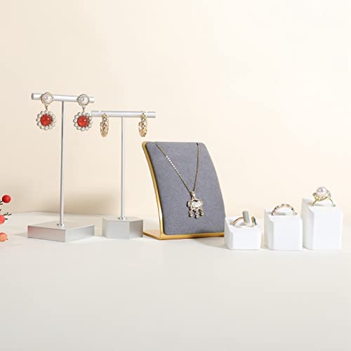 Grey Necklace display stand, Velvet Jewelry necklace display holder for selling, small metal earring neck storage organizer, online jewelry photography props【Grey】 - color: grey