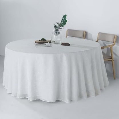 Efavormart 120" White Premium Faux Linen Round Tablecloth | Textured Wrinkle Free Tablecloth - color: White, size: 120" (Round)