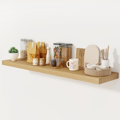 Fun Memories 55 Inch Floating Shelves, 12 Inch Deep Floating Shelf for Wall, 55 x 12 Large Floating Shelves for Fireplace Mantel, 2 Inch Thick Wall Shelf for Living Room, Bedroom, Oak Color, 1 Pack - color: Oak, size: 55"W x 12"D, 1 Pack
