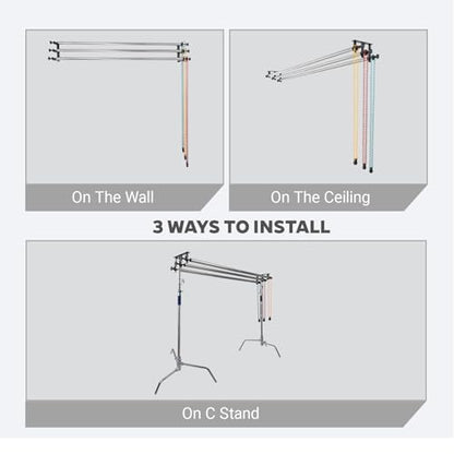 Photography Backdrop Roller Support System, 3 Rollers, 120-inch Stainless Steel Crossbars, Wall/Celing/Light Stand Backdrop Mount, Background Support