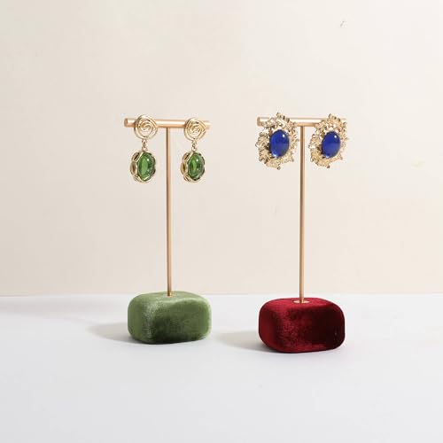 Velvet Earring T Bar Stand Jewelry Display, Earring Display Holder for Selling, Jewelry Storage Organizer【Green】 - color: Green