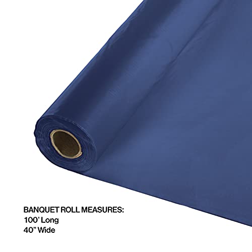 Creative Converting Roll Plastic Table Cover, 100-Feet, Navy - color: Blue