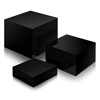 Set of 3 Acrylic Display Risers - 5 Sided Boxes With Hollow Bottoms, Nesting Cubes Display Stand Shelf for Cosmetic, Food, Collectibles, Jewelry, Figures Show (Black) - color: Black