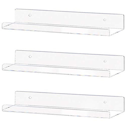 Weiai Clear Acrylic Shelf 15" Invisible Floating Wall Ledge Bookshelf, Kids Book Display Shelves Wall Mounted (15 Inch 3Pack) - size: 15 Inch 3Pack