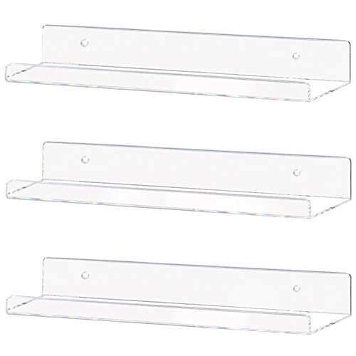 Weiai Clear Acrylic Shelf 15" Invisible Floating Wall Ledge Bookshelf, Kids Book Display Shelves Wall Mounted (15 Inch 3Pack) - size: 15 Inch 3Pack