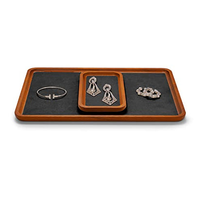 Oirlv Solid Wood Jewelry Display Tray Small Jewelry Tray Rings Earrings Bracelets Necklace Holder Organizer (Small, Grey) - color: Grey, size: 3.93"x 3.93"x 0.59"