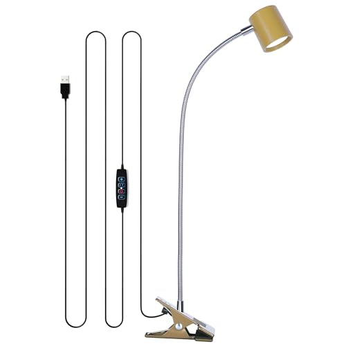 Dott Arts Desk Lamp,USB Clip On Light with 3 Color Modes,LED 10 Levels Brightness Reading Lamp, 360° Gooseneck Book Light,Eye-Care Reading Light for Home Office,Headboards Gold, DA-3.5W-01 - color: Dark Yellow