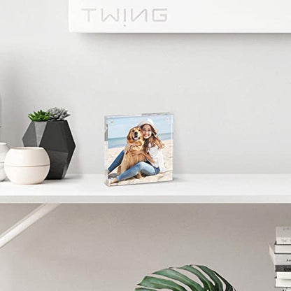 TWING 3 Pack 4 x 6 Acrylic Frame,Acrylic Picture Frames Horizontal Magnet Double Sided 4x6 Picture Frame,10+10MM Thick Clear Frameless Desktop Display Magnetic Block Photo Frame Gift Ideal - size: 4x6" 3pack