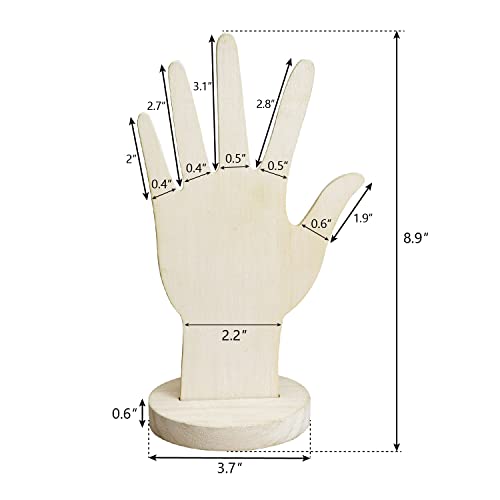 MOOCA 6 Pcs Real Wooden Hand Form Jewelry Display Set, 2 Way Design for Wall Hanging or Standalone Mannequin Finger Hand Display, Premium Real Wood Sturdy Base, Wash White Color - color: Wash White