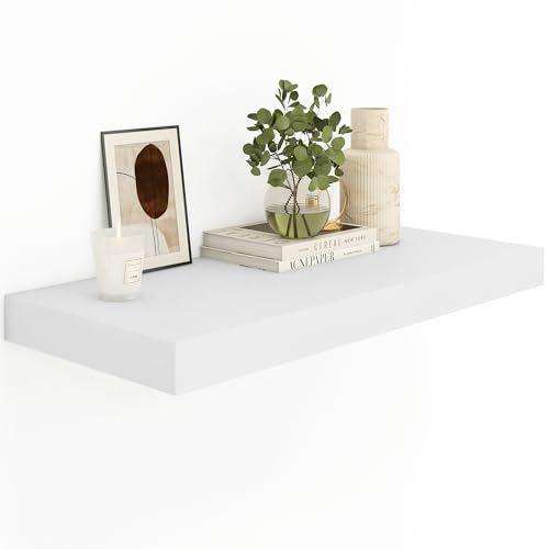 Heimlove 12" Deep White Floating Shelves for Wall, 24 Inch Wall Shelf Bathroom Shelves Set of 1, Mounted Shelves for Books Living Room Laundry Room Bedroom Kitchen Home Office - color: White, size: 23.6"W x 11.6"D x 2"H, 1 Pack