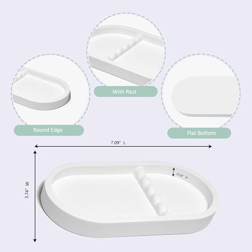 1PC Oval Nail Tray with Rest - Manicure Tool Holder, Jewelry Cosmetic Nail Decorations Organizer, Plaster Storage Tray, White, 7.09" Lx3.74 Wx0.59 H