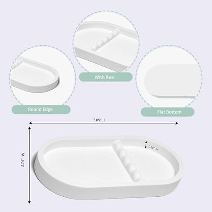 1PC Oval Nail Tray with Rest - Manicure Tool Holder, Jewelry Cosmetic Nail Decorations Organizer, Plaster Storage Tray, White, 7.09" Lx3.74 Wx0.59 H
