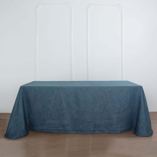 Efavormart 90x132 Blue Premium Faux Linen Rectangular Tablecloth | Wrinkle Free Tablecloth - color: Blue, size: 132" x 90" (Rectangular)