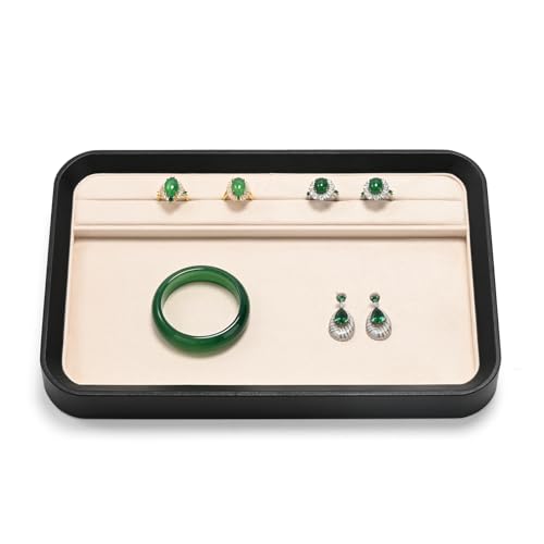 Oirlv Jewelry Display Tray for Vendors Velvet Jewelry Tray with Compartments for Rings and Bracelets(Beige) - color: Beige P21603