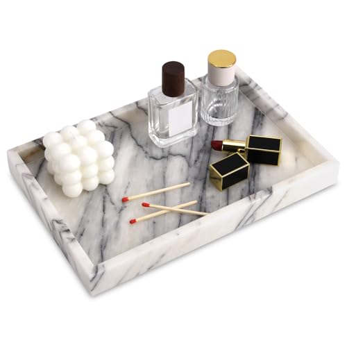 Marble Bathroom Vanity Tray, Natural Luxury Vanity Home Kitchen Bathroom Table Tray, Stone Decorative Countertop Dresser Trays for Key Coffee Perfume Jewelry Makeup (Lilac, 12"x 8" x1.2") - color: Lilac, size: 12" x 8" x 1.2"