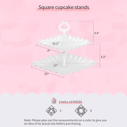 Pack of 11 NWK Cake Stand Set, with 3 x Two-Tier and 3 x Three-Tier Cupcake Stands, 4 x Appetizer Trays, 1 x Tablecloth for Birthday Bridal Baby Shower Party (White) - color: White