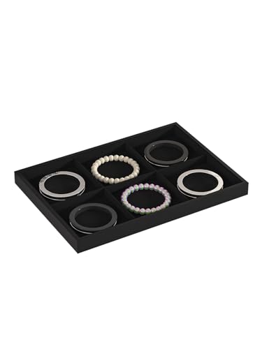Drawer Jewelry Organizers And Storage,Velvet Bracelet And Ring Display Small Tray,Dresser Jewelry Drawer Organizer Inserts Containers,Earring And Necklace Holder Box (Black 6 Grids) - style: Black 6 Grids