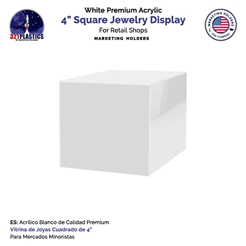 2 Pack 4" Acrylic Display Riser Box with One Open Side No Lid Versatile Glossy White Square Retail Merchandise Storage Bin or Product Platform No Assembly by Marketing Holders - size: 4"w x 4"h White